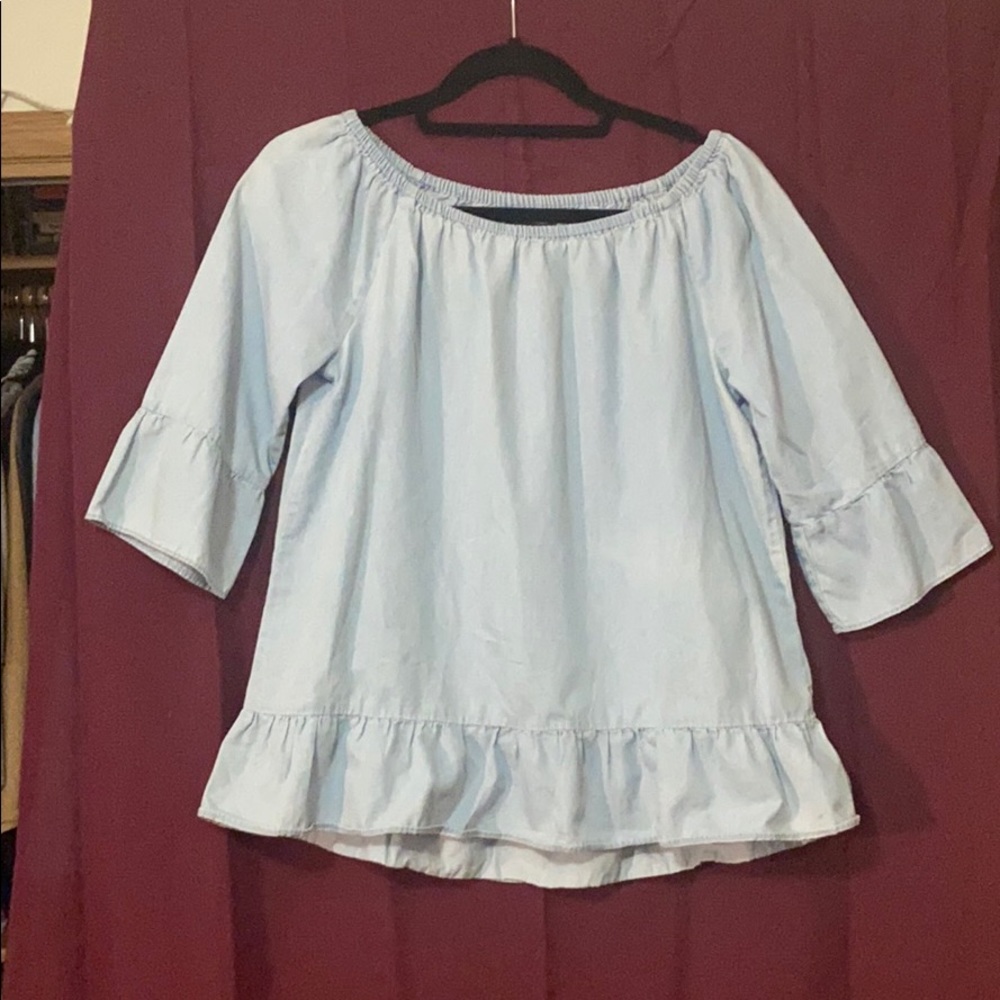 Women’s Light Blue Peplum 3/4 Sleeve Top - S